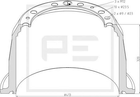 PE Automotive 126.092-00A - Tambur frana aaoparts.ro