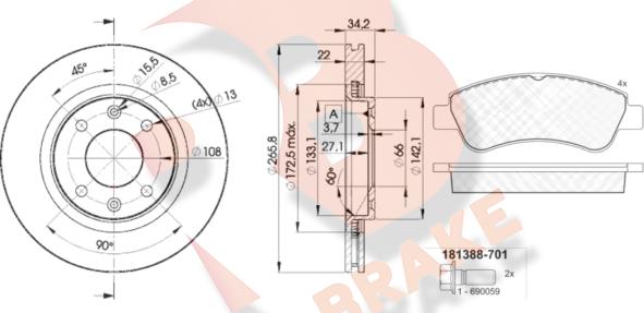 R Brake 3R13884750 - Set frana, frana disc aaoparts.ro