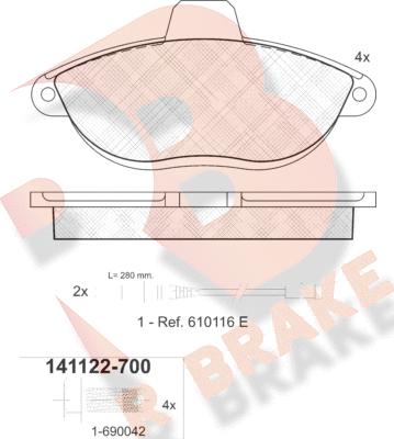 R Brake RB1122-700 - Set placute frana,frana disc aaoparts.ro