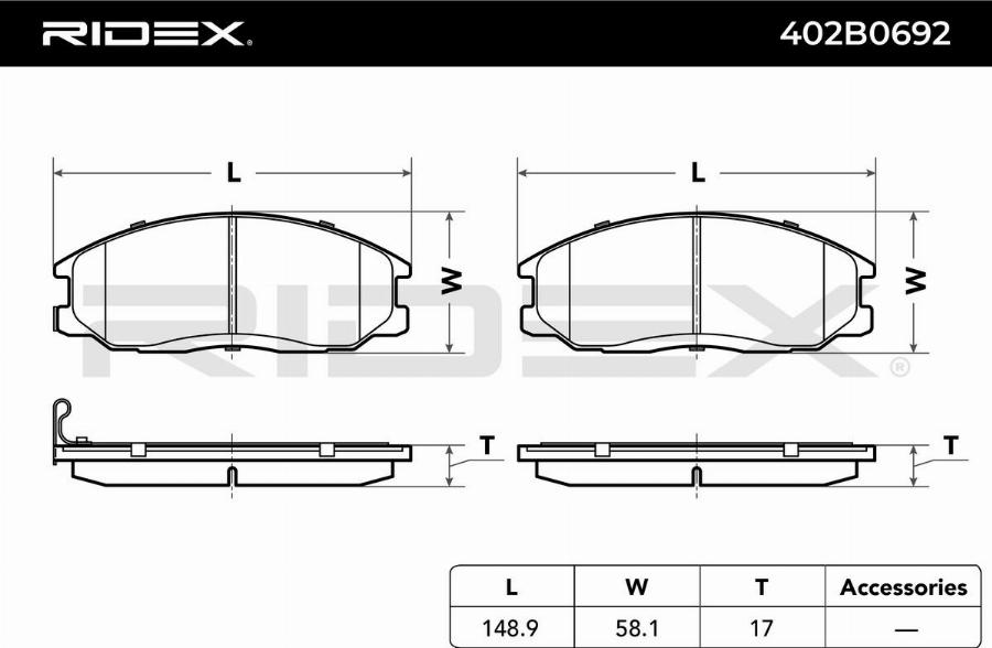 RIDEX 402B0692 - Set placute frana,frana disc aaoparts.ro