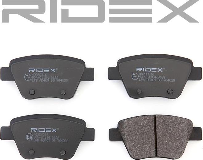 RIDEX 402B0316 - Set placute frana,frana disc aaoparts.ro