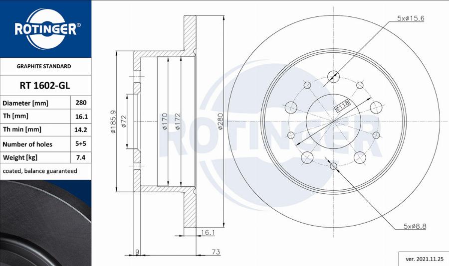 Rotinger RT 1602-GL - Disc frana aaoparts.ro