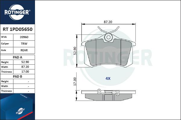 Rotinger RT 1PD05650 - Set placute frana,frana disc aaoparts.ro