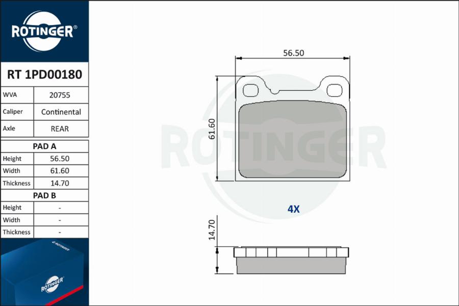 Rotinger RT 1PD00180 - Set placute frana,frana disc aaoparts.ro