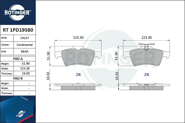 Rotinger RT 1PD19580 - Set placute frana,frana disc aaoparts.ro