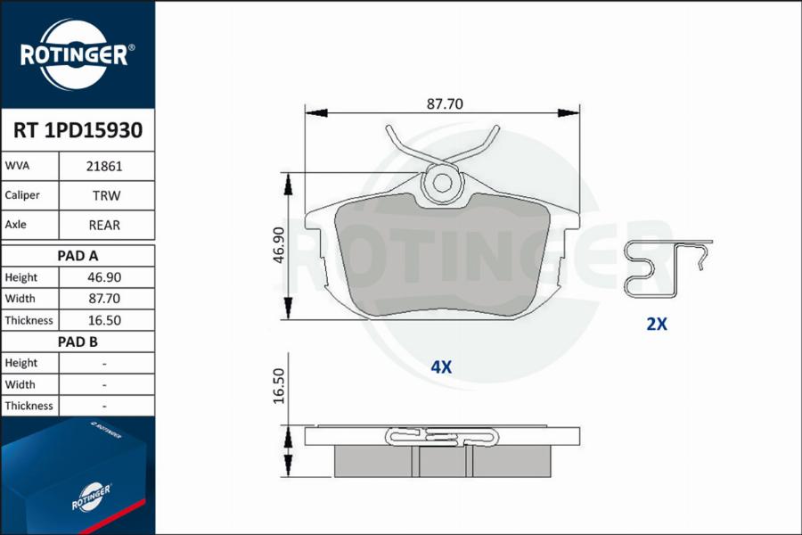 Rotinger RT 1PD15930 - Set placute frana,frana disc aaoparts.ro