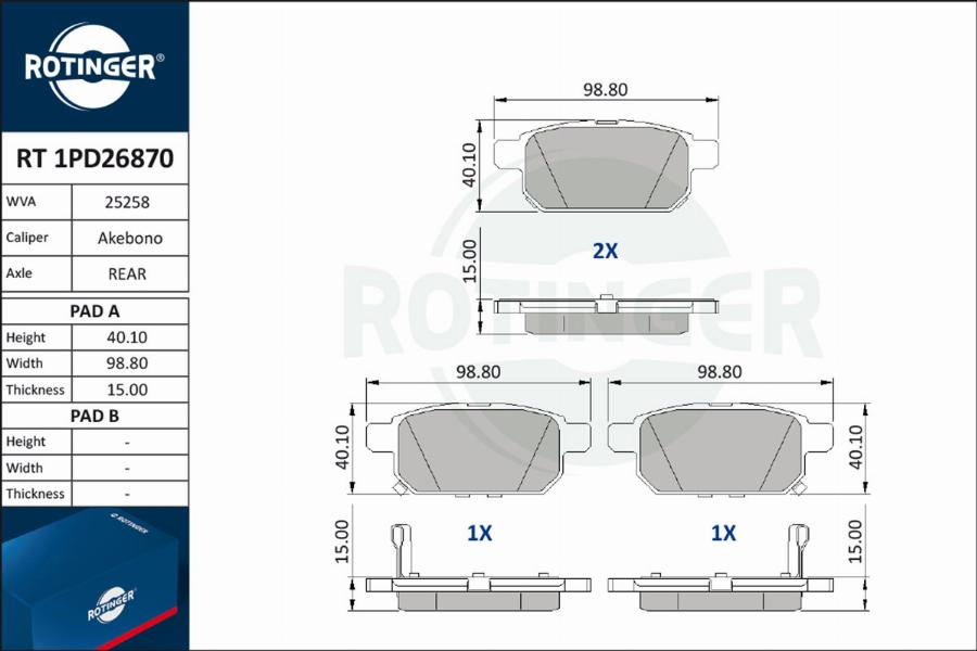 Rotinger RT 1PD26870 - Set placute frana,frana disc aaoparts.ro