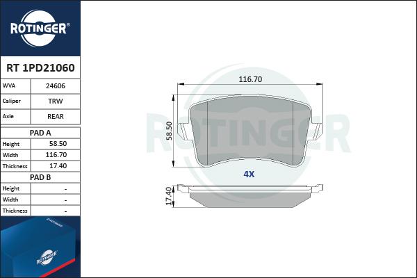 Rotinger RT 1PD21060 - Set placute frana,frana disc aaoparts.ro