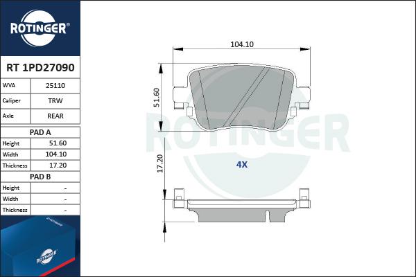 Rotinger RT 1PD27090 - Set placute frana,frana disc aaoparts.ro