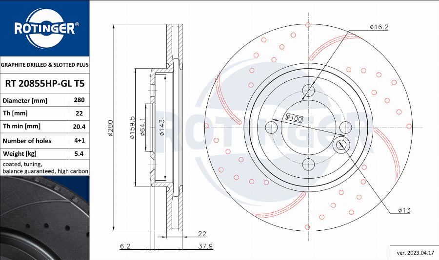 Rotinger RT 20855HP-GL T5 - Disc frana aaoparts.ro