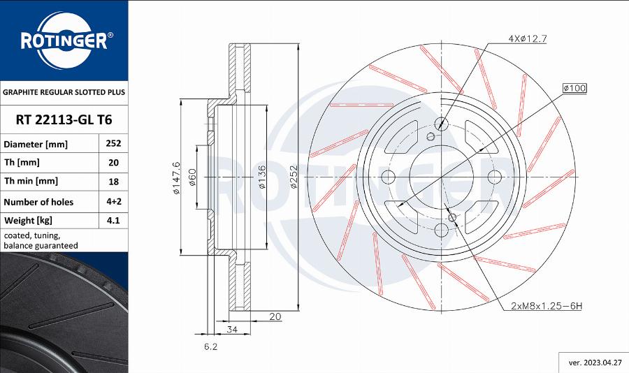Rotinger RT 22113-GL T6 - Disc frana aaoparts.ro