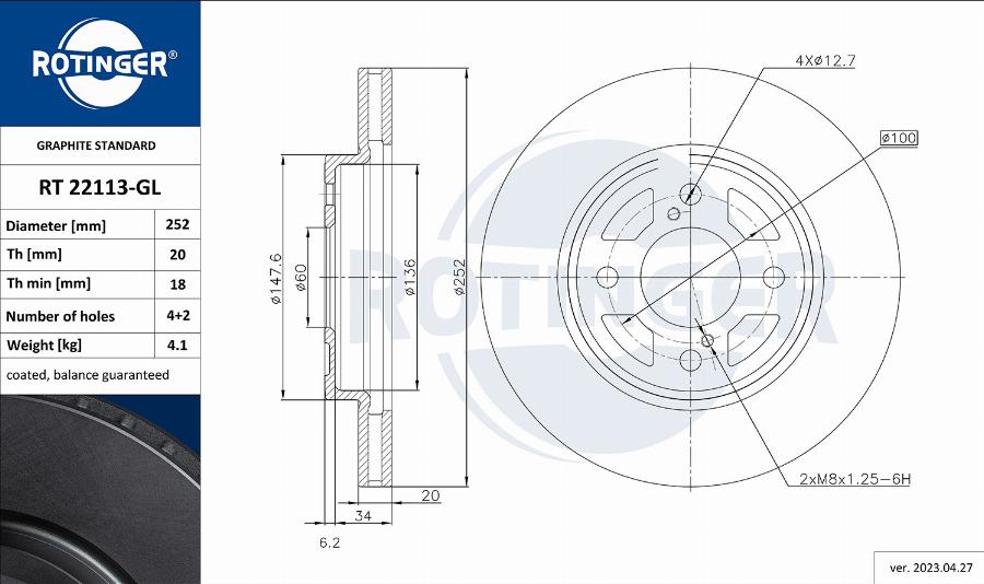 Rotinger RT 22113-GL - Disc frana aaoparts.ro