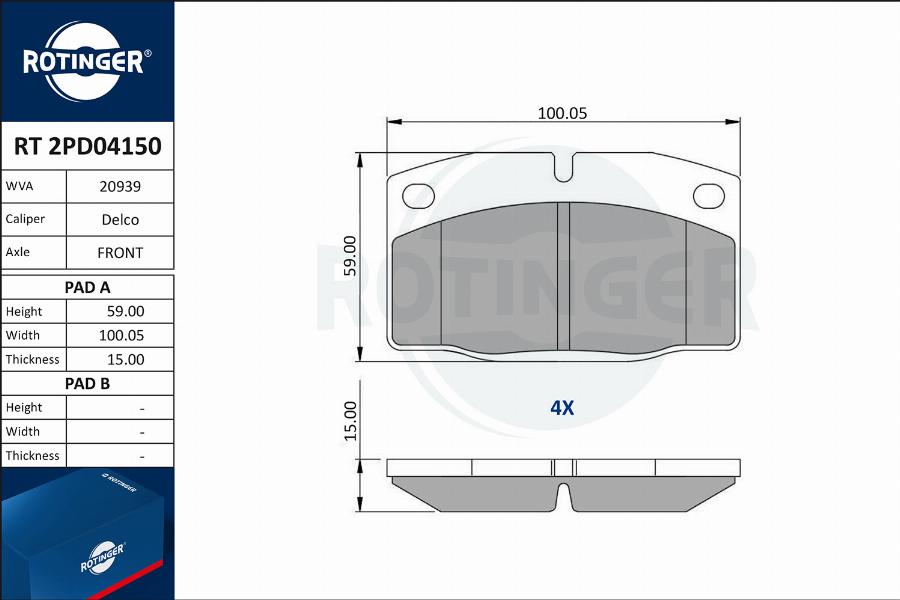 Rotinger RT 2PD04150 - Set placute frana,frana disc aaoparts.ro
