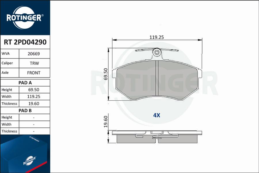 Rotinger RT 2PD04290 - Set placute frana,frana disc aaoparts.ro