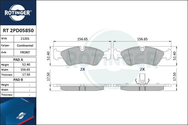 Rotinger RT 2PD05850 - Set placute frana,frana disc aaoparts.ro