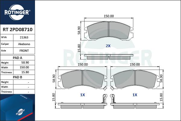 Rotinger RT 2PD08710 - Set placute frana,frana disc aaoparts.ro