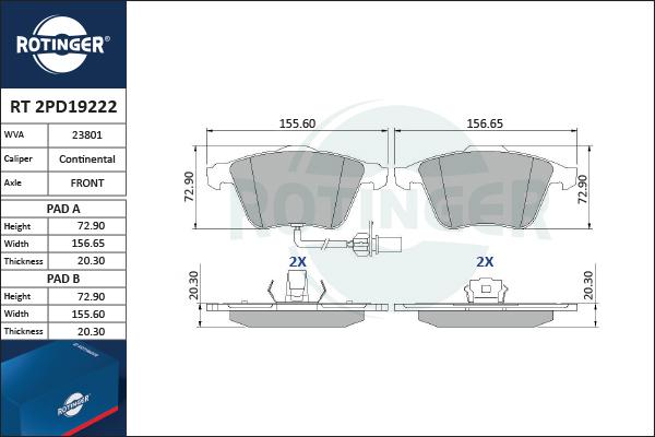 Rotinger RT 2PD19222 - Set placute frana,frana disc aaoparts.ro