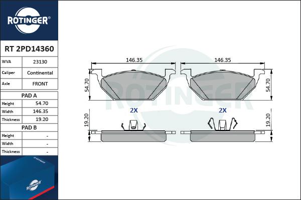 Rotinger RT 2PD14360 - Set placute frana,frana disc aaoparts.ro