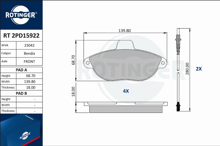 Rotinger RT 2PD15922 - Set placute frana,frana disc aaoparts.ro