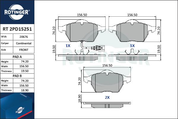 Rotinger RT 2PD15251 - Set placute frana,frana disc aaoparts.ro