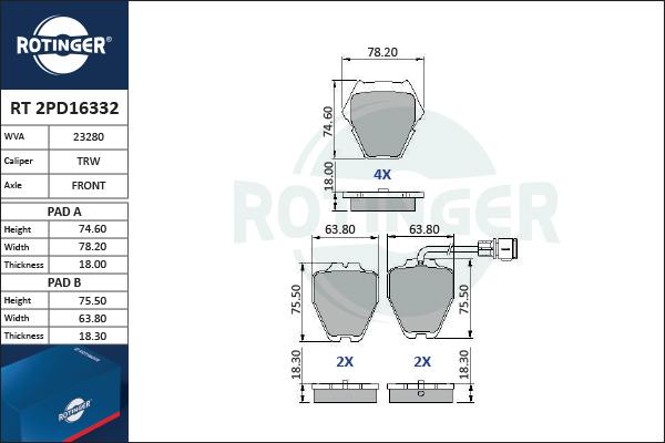Rotinger RT 2PD16332 - Set placute frana,frana disc aaoparts.ro