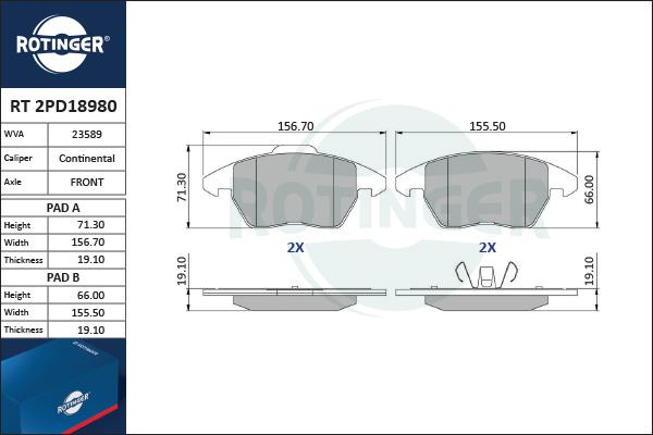 Rotinger RT 2PD18980 - Set placute frana,frana disc aaoparts.ro