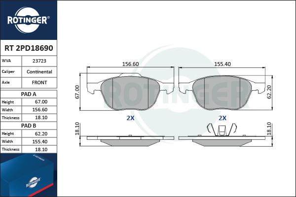 Rotinger RT 2PD18690 - Set placute frana,frana disc aaoparts.ro