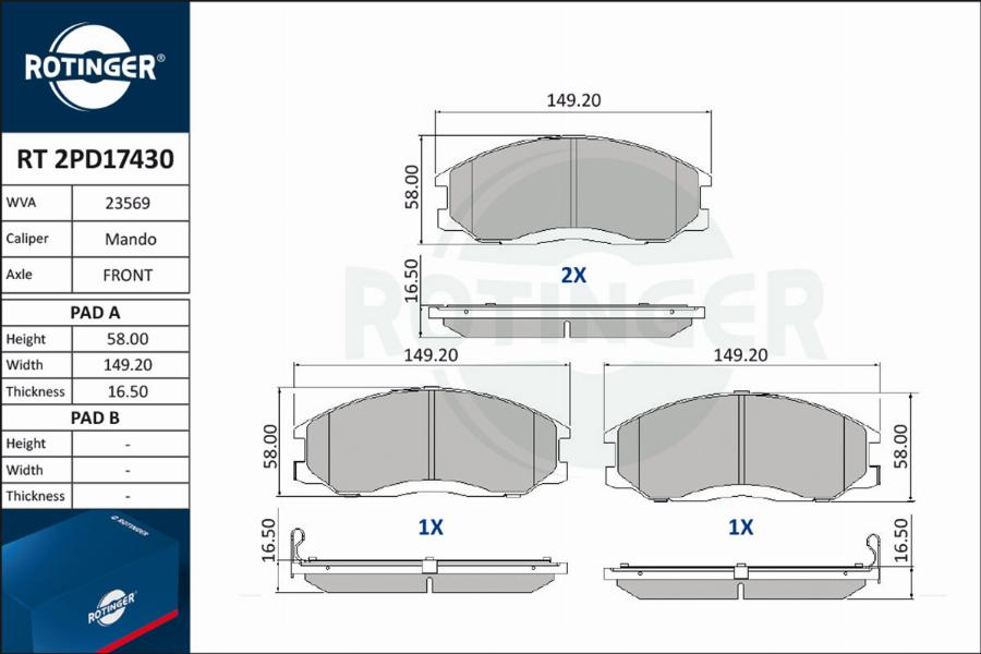 Rotinger RT 2PD17430 - Set placute frana,frana disc aaoparts.ro