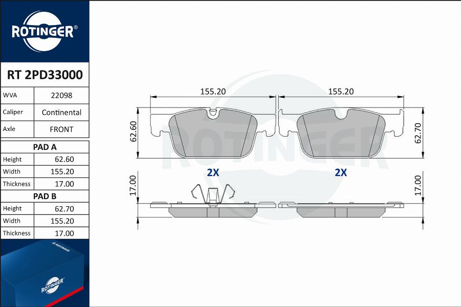 Rotinger RT 2PD33000 - Set placute frana,frana disc aaoparts.ro