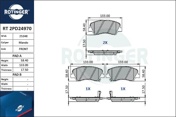 Rotinger RT 2PD24970 - Set placute frana,frana disc aaoparts.ro