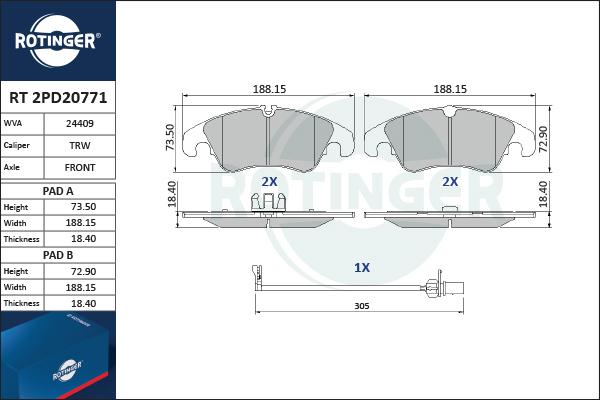 Rotinger RT 2PD20771 - Set placute frana,frana disc aaoparts.ro