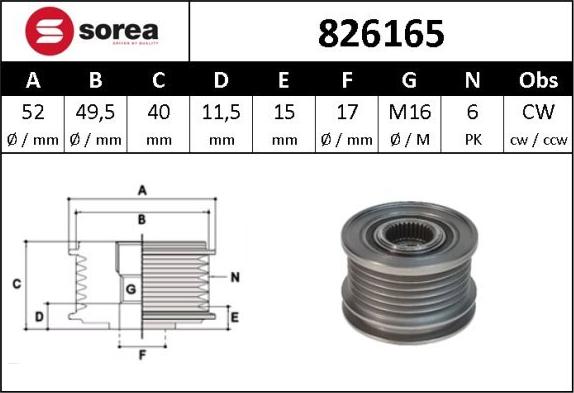 Sera 826165 - Fulie, alternator aaoparts.ro