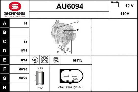Sera AU6094 - Generator / Alternator aaoparts.ro