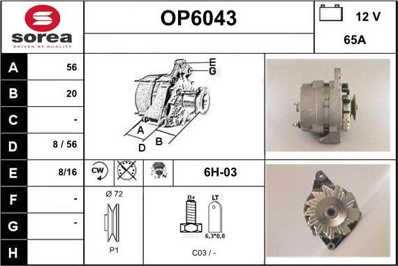 Sera OP6043 - Generator / Alternator aaoparts.ro