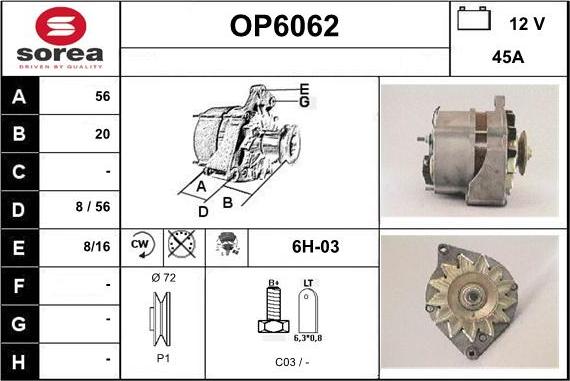 Sera OP6062 - Generator / Alternator aaoparts.ro