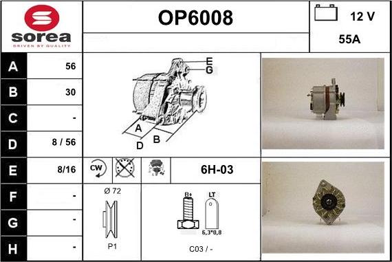 Sera OP6008 - Generator / Alternator aaoparts.ro