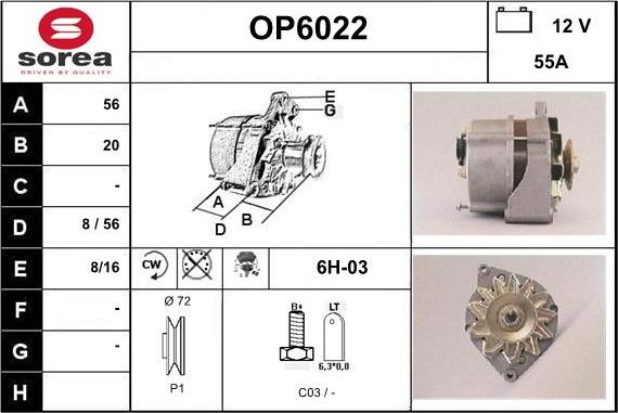 Sera OP6022 - Generator / Alternator aaoparts.ro