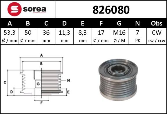 SNRA 826080 - Fulie, alternator aaoparts.ro