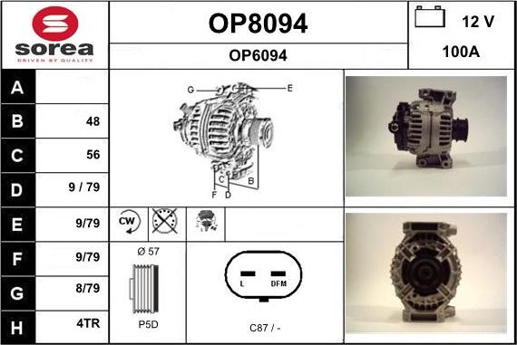 SNRA OP8094 - Generator / Alternator aaoparts.ro