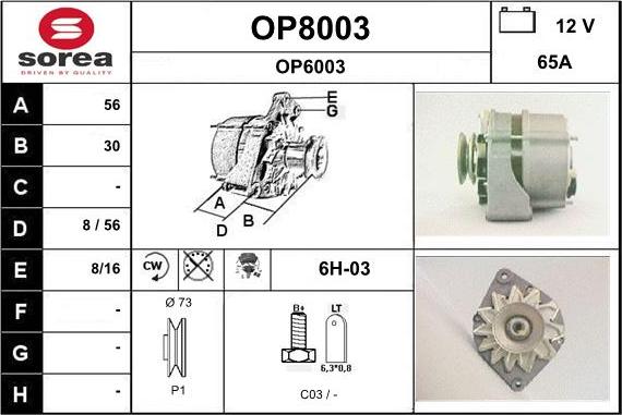 SNRA OP8003 - Generator / Alternator aaoparts.ro