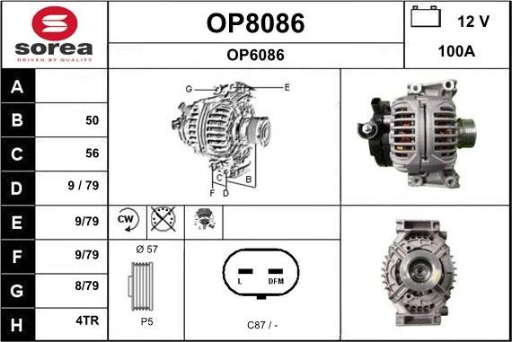 SNRA OP8086 - Generator / Alternator aaoparts.ro