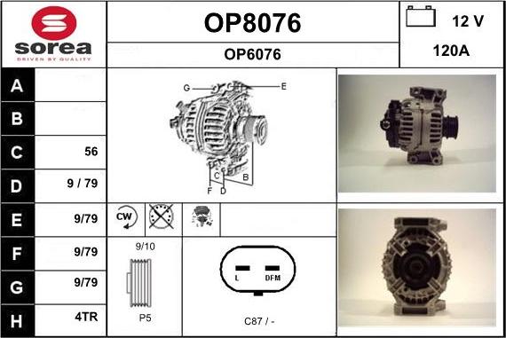 SNRA OP8076 - Generator / Alternator aaoparts.ro
