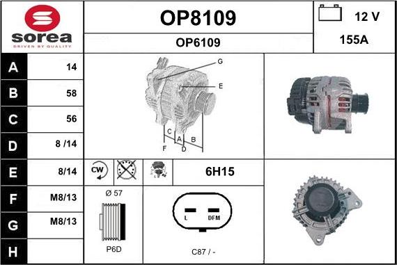 SNRA OP8109 - Generator / Alternator aaoparts.ro