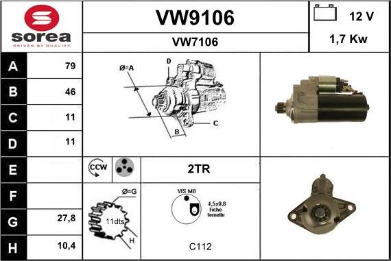 SNRA VW9106 - Starter aaoparts.ro