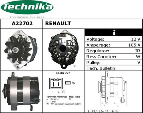 Technika A22702 - Generator / Alternator aaoparts.ro