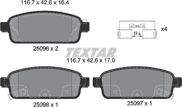 Textar 2509602 - Set placute frana,frana disc aaoparts.ro