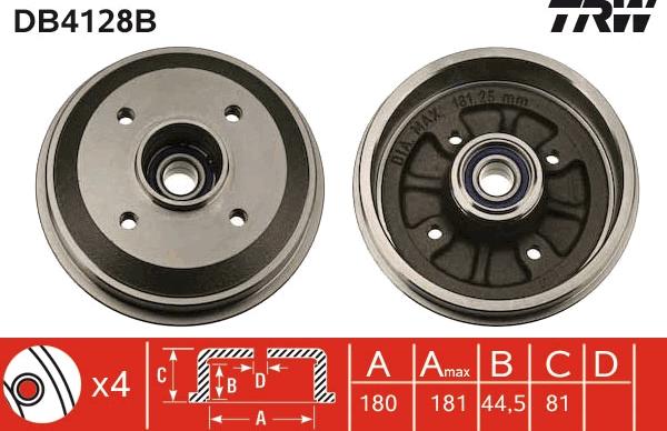 TRW DB4128B - Tambur frana aaoparts.ro