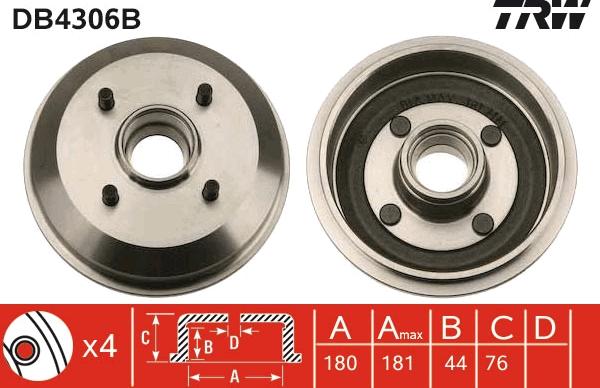 TRW DB4306B - Tambur frana aaoparts.ro