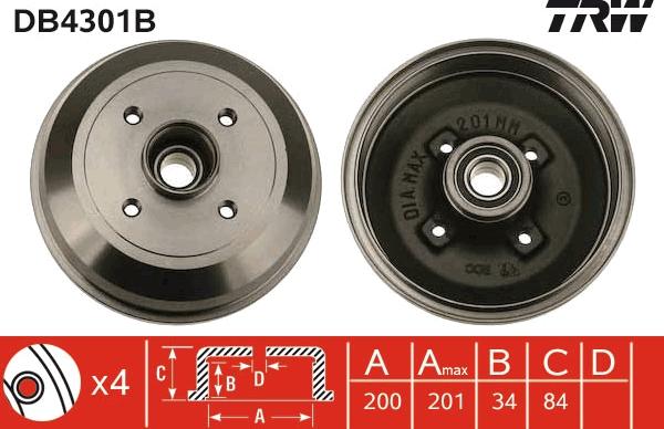 TRW DB4301B - Tambur frana aaoparts.ro