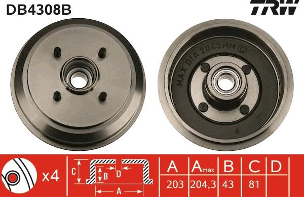 TRW DB4308B - Tambur frana aaoparts.ro